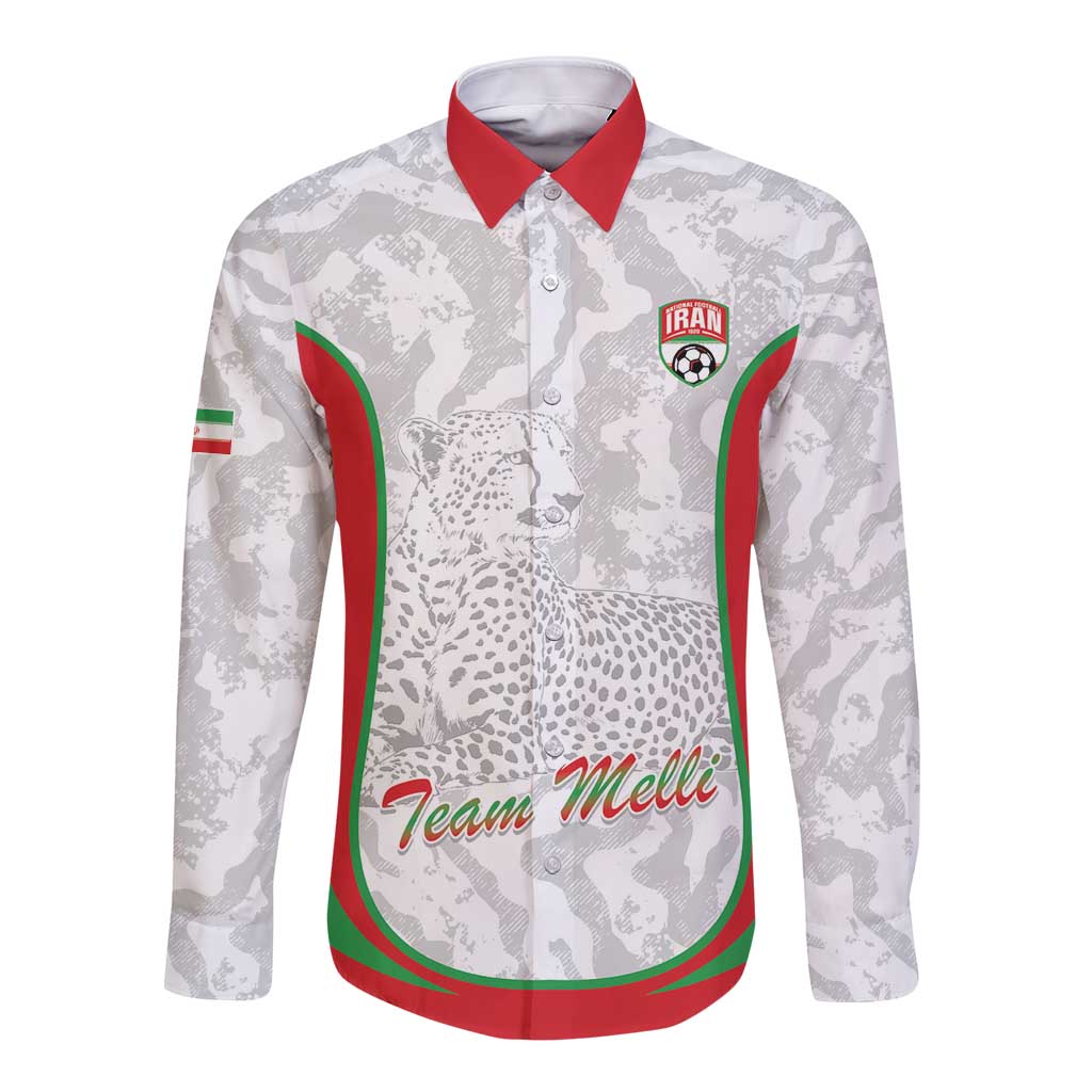 Iran Football Custom Long Sleeve Button Shirt Come On Team Melli Cheetah - Wonder Print Shop