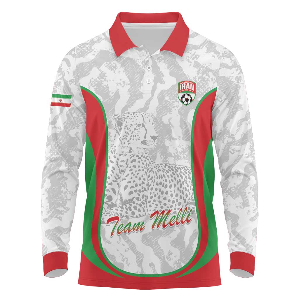 Iran Football Custom Long Sleeve Polo Shirt Come On Team Melli Cheetah - Wonder Print Shop