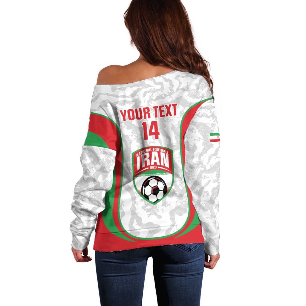 Iran Football Custom Off Shoulder Sweater Come On Team Melli Cheetah - Wonder Print Shop