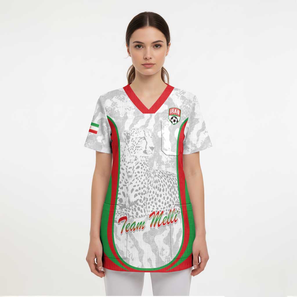 Iran Football Custom Scrub Top Come On Team Melli Cheetah - Wonder Print Shop