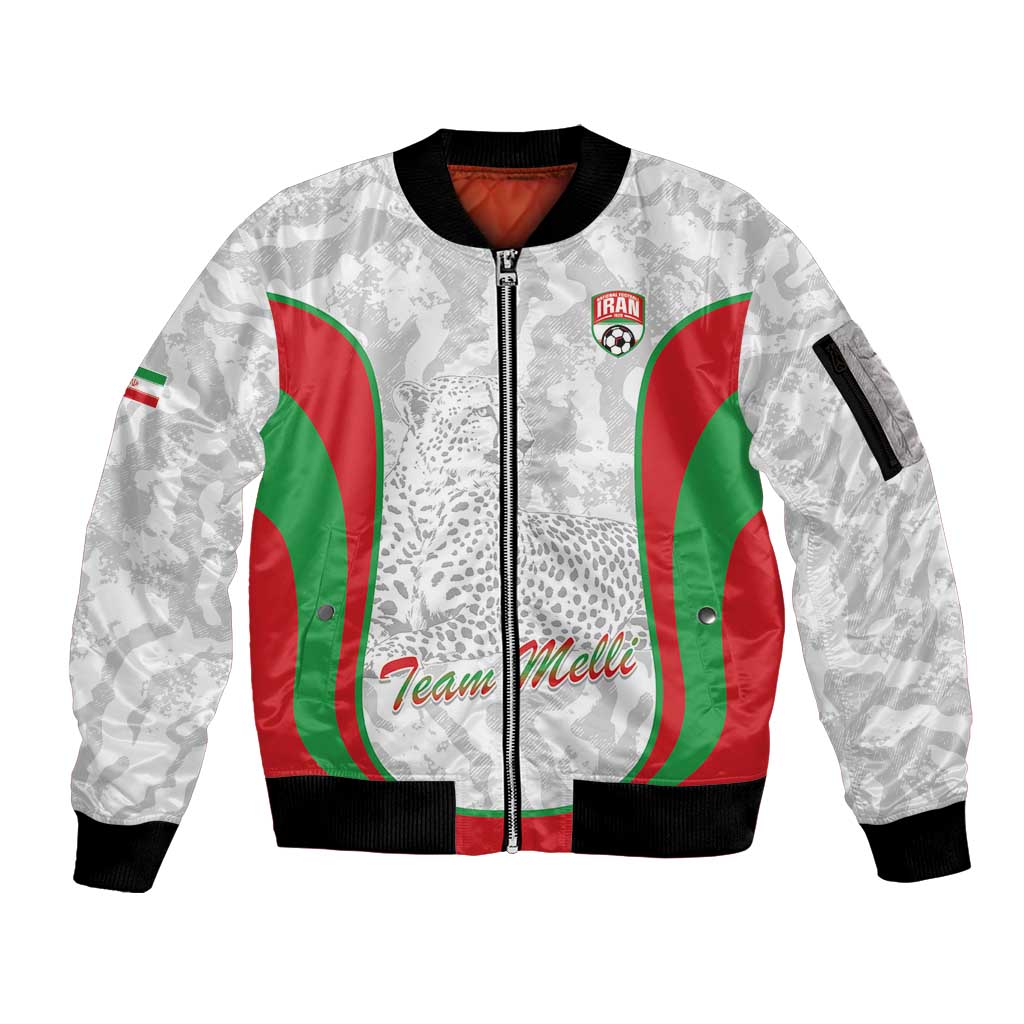Iran Football Custom Sleeve Zip Bomber Jacket Come On Team Melli Cheetah - Wonder Print Shop