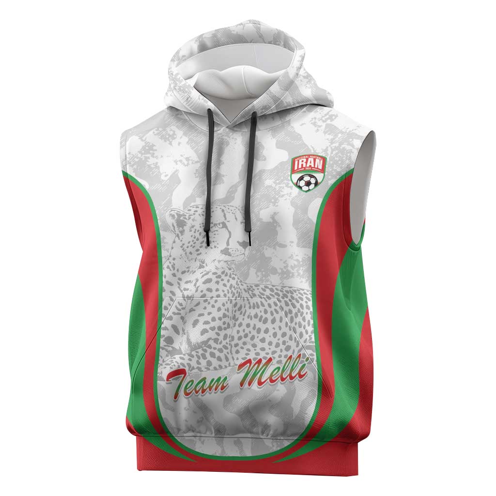 Iran Football Custom Sleeveless Hoodie Come On Team Melli Cheetah - Wonder Print Shop