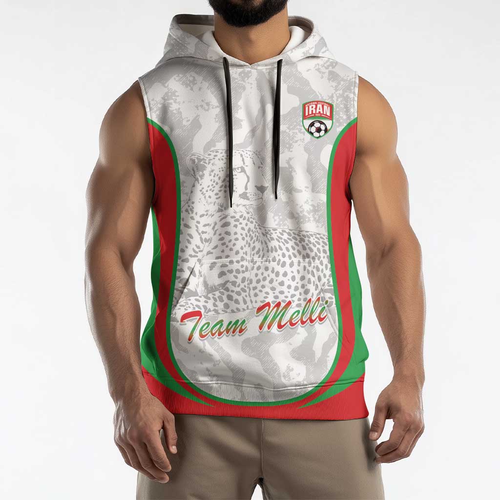 Iran Football Custom Sleeveless Hoodie Come On Team Melli Cheetah - Wonder Print Shop