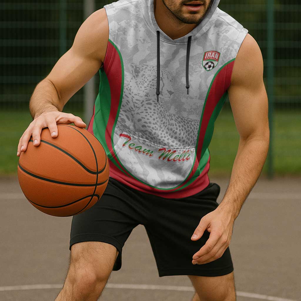 Iran Football Custom Sleeveless Hoodie Come On Team Melli Cheetah - Wonder Print Shop