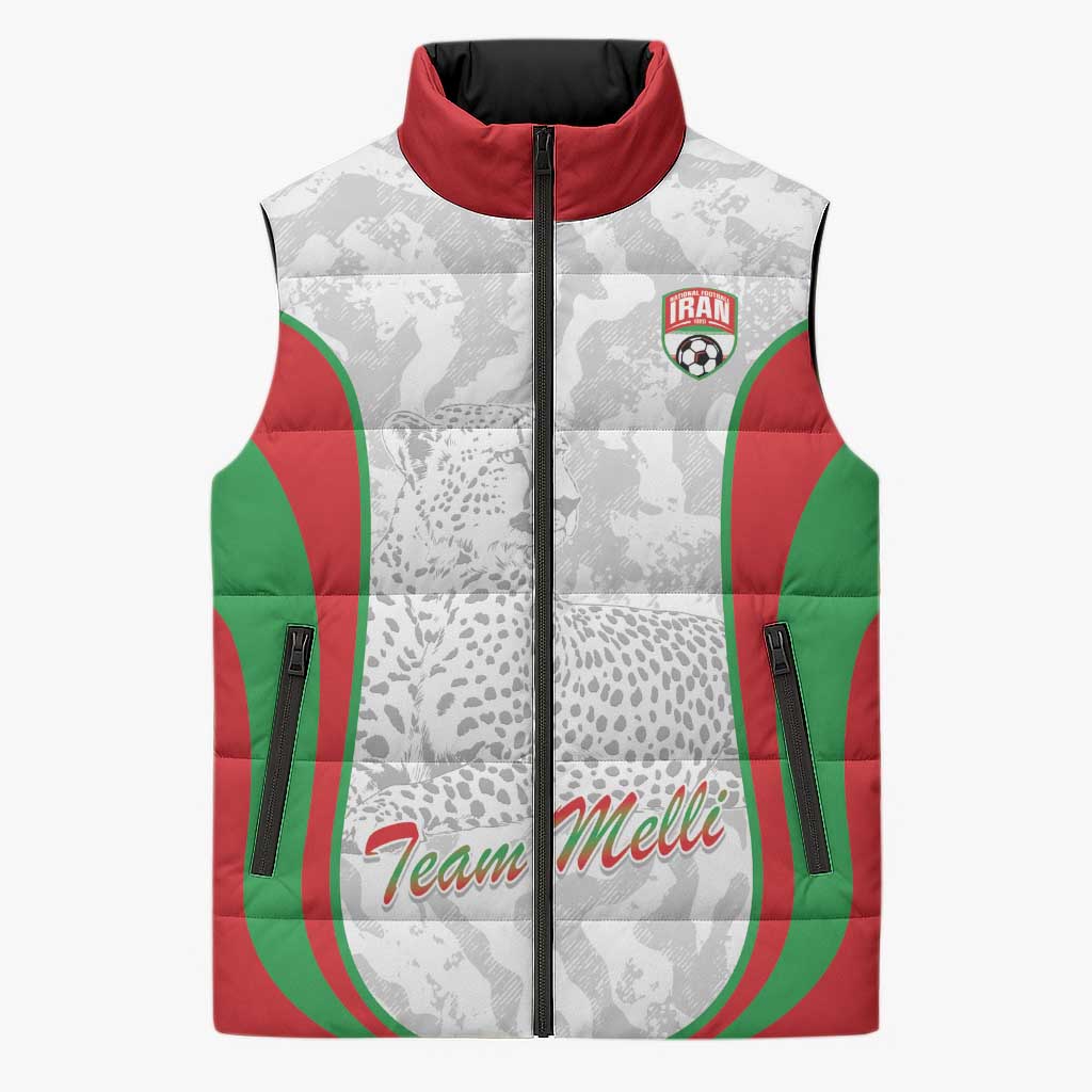 Iran Football Custom Sleeveless Puffer Jacket Come On Team Melli Cheetah - Wonder Print Shop