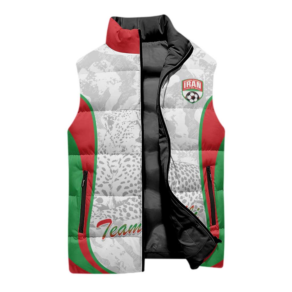 Iran Football Custom Sleeveless Puffer Jacket Come On Team Melli Cheetah - Wonder Print Shop
