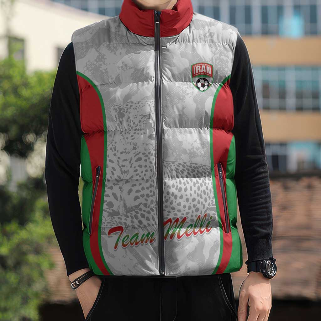 Iran Football Custom Sleeveless Puffer Jacket Come On Team Melli Cheetah - Wonder Print Shop