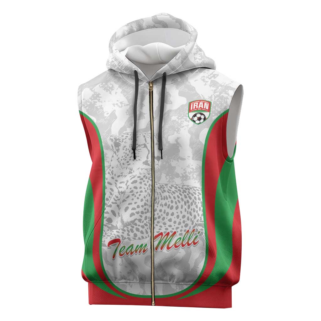 Iran Football Custom Sleeveless Zip Hoodie Come On Team Melli Cheetah - Wonder Print Shop