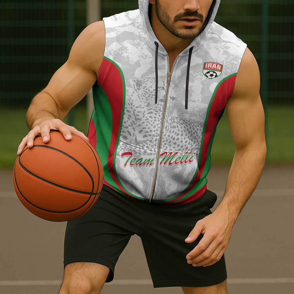 Iran Football Custom Sleeveless Zip Hoodie Come On Team Melli Cheetah - Wonder Print Shop
