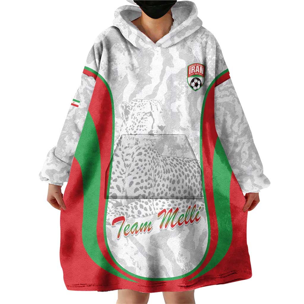 Iran Football Custom Wearable Blanket Hoodie Come On Team Melli Cheetah - Wonder Print Shop