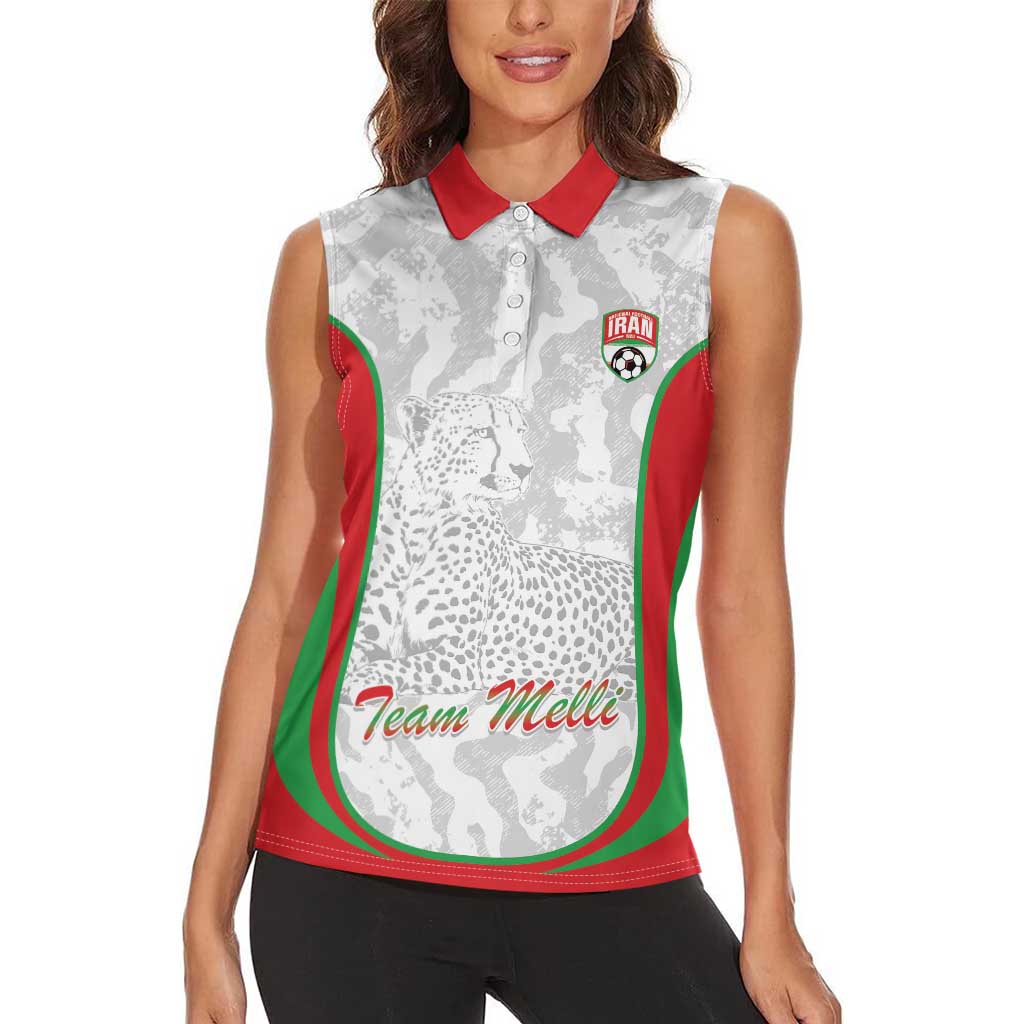 Iran Football Custom Women Sleeveless Polo Shirt Come On Team Melli Cheetah - Wonder Print Shop