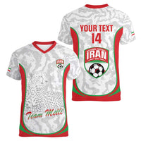 Iran Football Custom Women V-Neck T-Shirt Come On Team Melli Cheetah - Wonder Print Shop