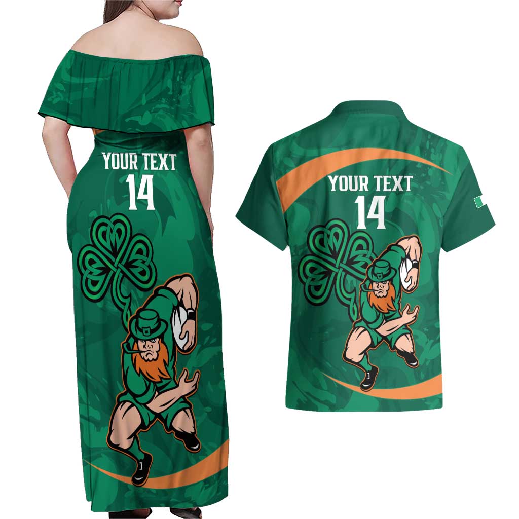 Custom Ireland Rugby Sevens Couples Matching Off Shoulder Maxi Dress and Hawaiian Shirt Go Champions Irish Shamrock - Wonder Print Shop