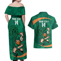 Custom Ireland Rugby Sevens Couples Matching Off Shoulder Maxi Dress and Hawaiian Shirt Go Champions Irish Shamrock - Wonder Print Shop
