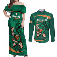 Custom Ireland Rugby Sevens Couples Matching Off Shoulder Maxi Dress and Long Sleeve Button Shirt Go Champions Irish Shamrock - Wonder Print Shop