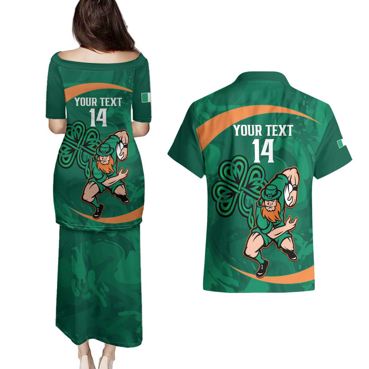 Custom Ireland Rugby Sevens Couples Matching Puletasi and Hawaiian Shirt Go Champions Irish Shamrock - Wonder Print Shop
