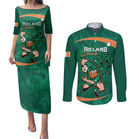 Custom Ireland Rugby Sevens Couples Matching Puletasi and Long Sleeve Button Shirt Go Champions Irish Shamrock - Wonder Print Shop