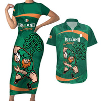Custom Ireland Rugby Sevens Couples Matching Short Sleeve Bodycon Dress and Hawaiian Shirt Go Champions Irish Shamrock - Wonder Print Shop