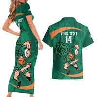 Custom Ireland Rugby Sevens Couples Matching Short Sleeve Bodycon Dress and Hawaiian Shirt Go Champions Irish Shamrock - Wonder Print Shop