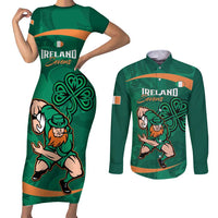 Custom Ireland Rugby Sevens Couples Matching Short Sleeve Bodycon Dress and Long Sleeve Button Shirt Go Champions Irish Shamrock - Wonder Print Shop