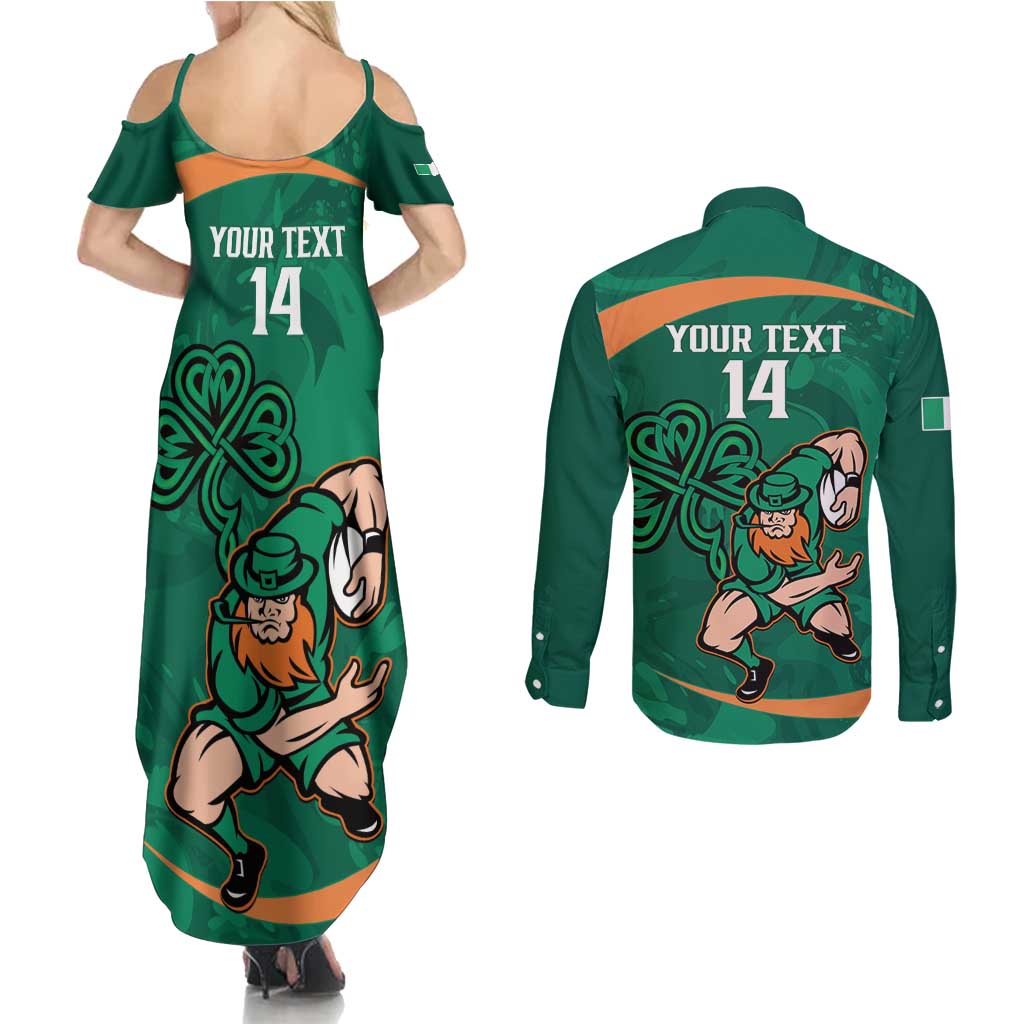 Custom Ireland Rugby Sevens Couples Matching Summer Maxi Dress and Long Sleeve Button Shirt Go Champions Irish Shamrock - Wonder Print Shop
