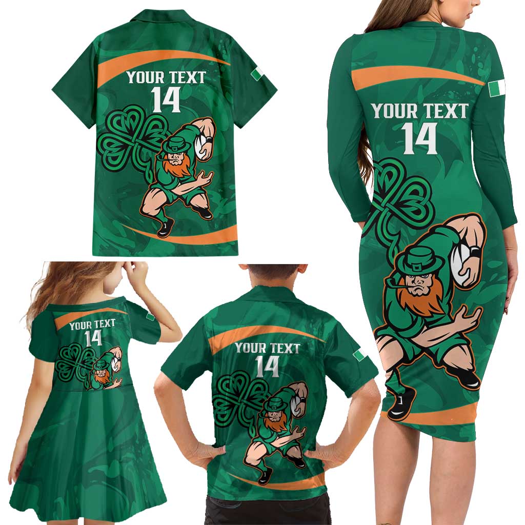 Custom Ireland Rugby Sevens Family Matching Long Sleeve Bodycon Dress and Hawaiian Shirt Go Champions Irish Shamrock - Wonder Print Shop