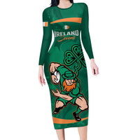 Custom Ireland Rugby Sevens Family Matching Long Sleeve Bodycon Dress and Hawaiian Shirt Go Champions Irish Shamrock - Wonder Print Shop
