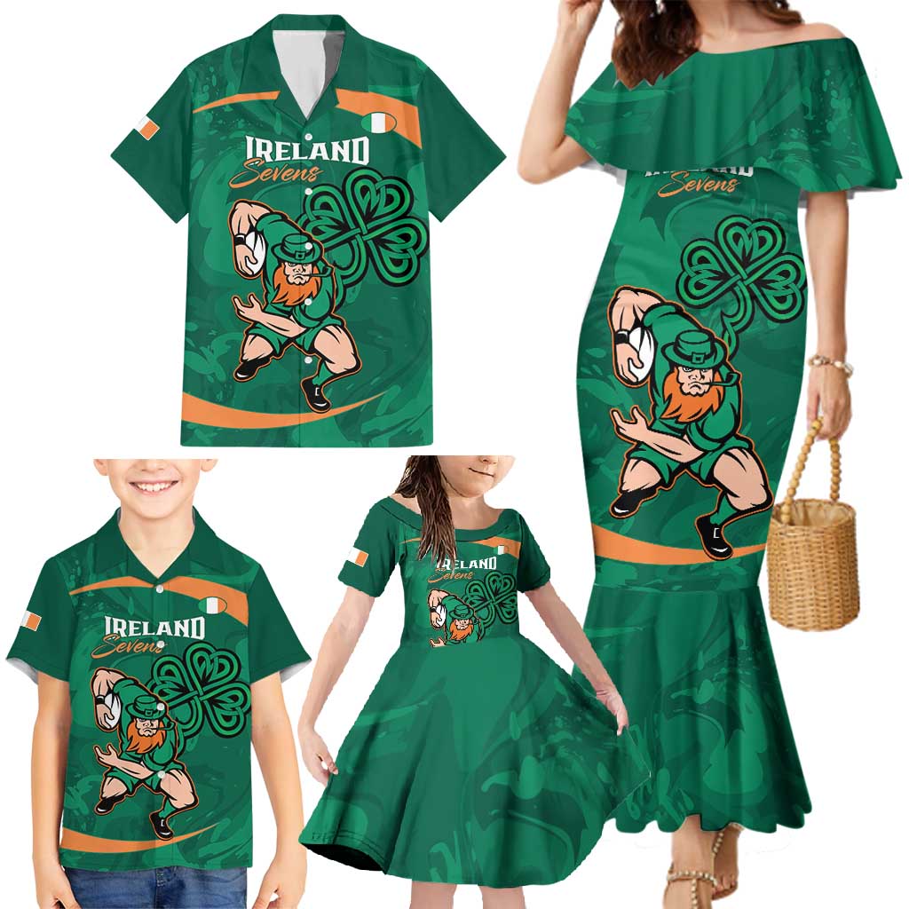 Custom Ireland Rugby Sevens Family Matching Mermaid Dress and Hawaiian Shirt Go Champions Irish Shamrock - Wonder Print Shop