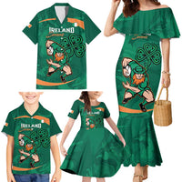 Custom Ireland Rugby Sevens Family Matching Mermaid Dress and Hawaiian Shirt Go Champions Irish Shamrock - Wonder Print Shop
