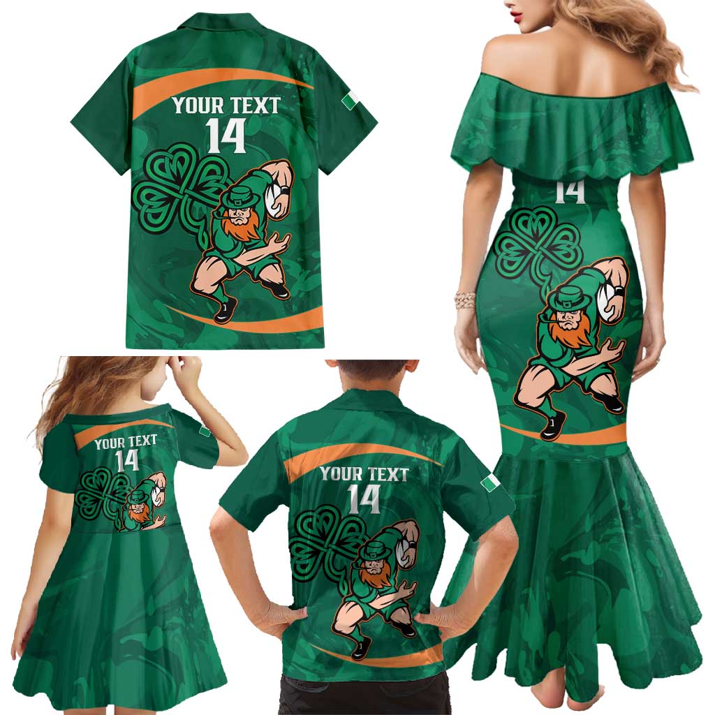Custom Ireland Rugby Sevens Family Matching Mermaid Dress and Hawaiian Shirt Go Champions Irish Shamrock - Wonder Print Shop