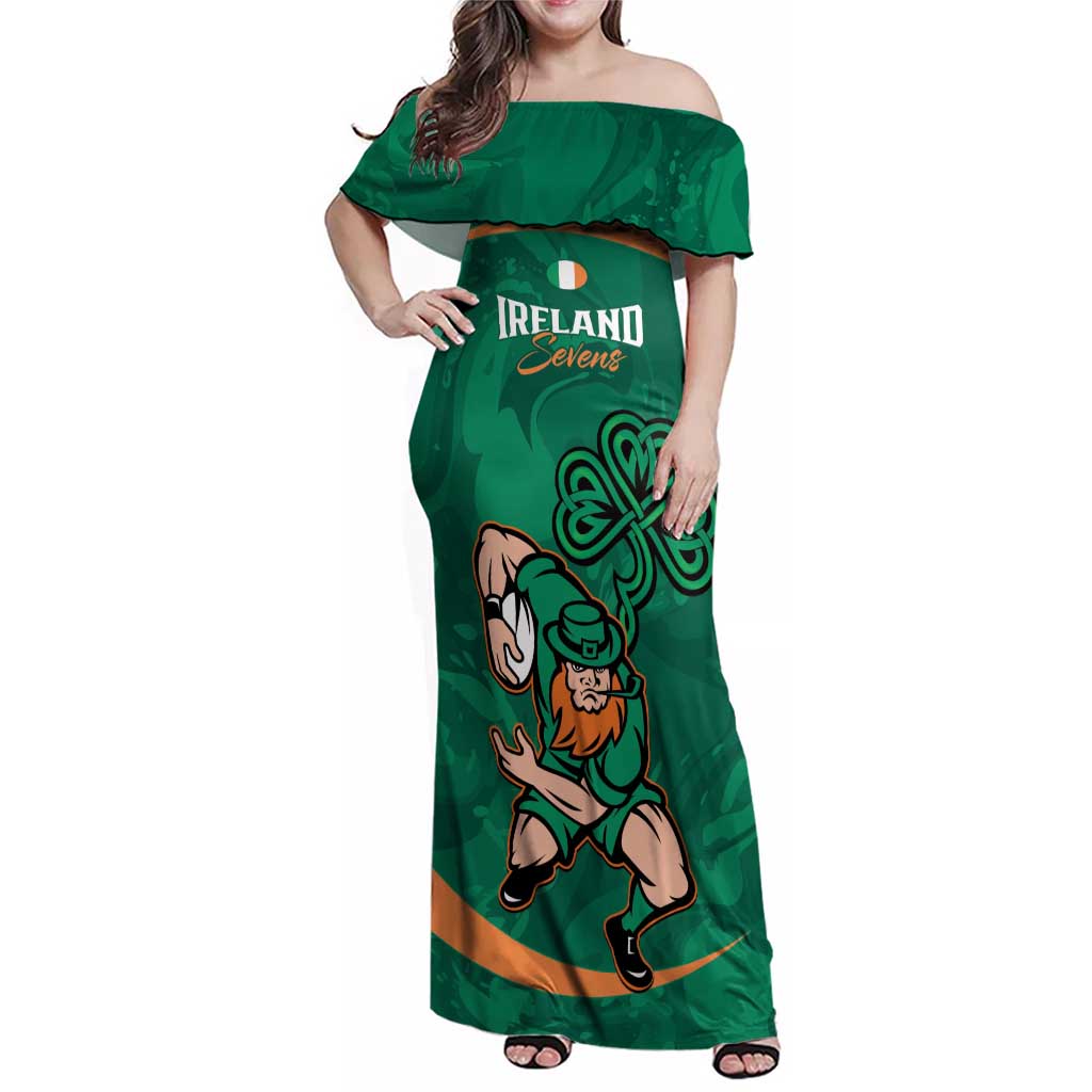 Custom Ireland Rugby Sevens Family Matching Off Shoulder Maxi Dress and Hawaiian Shirt Go Champions Irish Shamrock - Wonder Print Shop