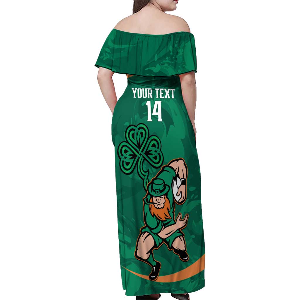 Custom Ireland Rugby Sevens Family Matching Off Shoulder Maxi Dress and Hawaiian Shirt Go Champions Irish Shamrock - Wonder Print Shop