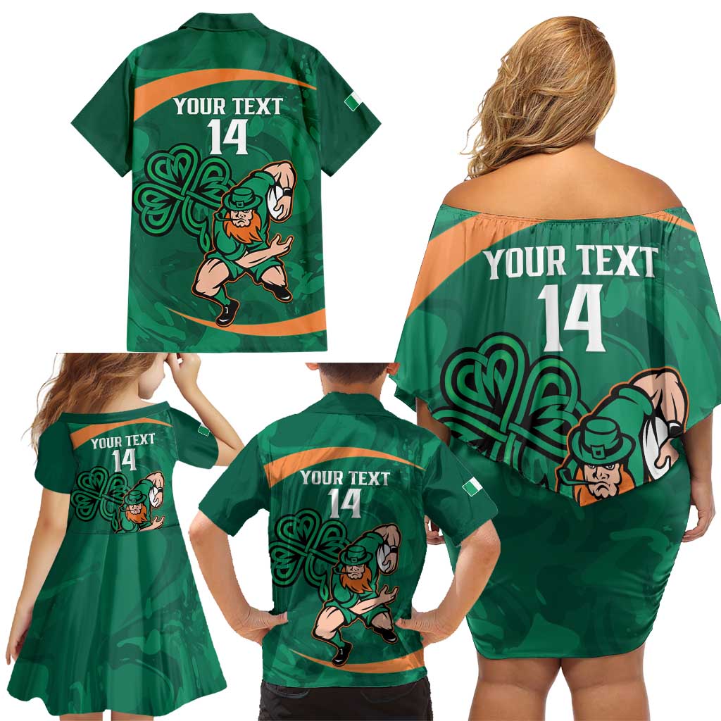 Custom Ireland Rugby Sevens Family Matching Off Shoulder Short Dress and Hawaiian Shirt Go Champions Irish Shamrock - Wonder Print Shop
