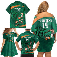 Custom Ireland Rugby Sevens Family Matching Off Shoulder Short Dress and Hawaiian Shirt Go Champions Irish Shamrock - Wonder Print Shop