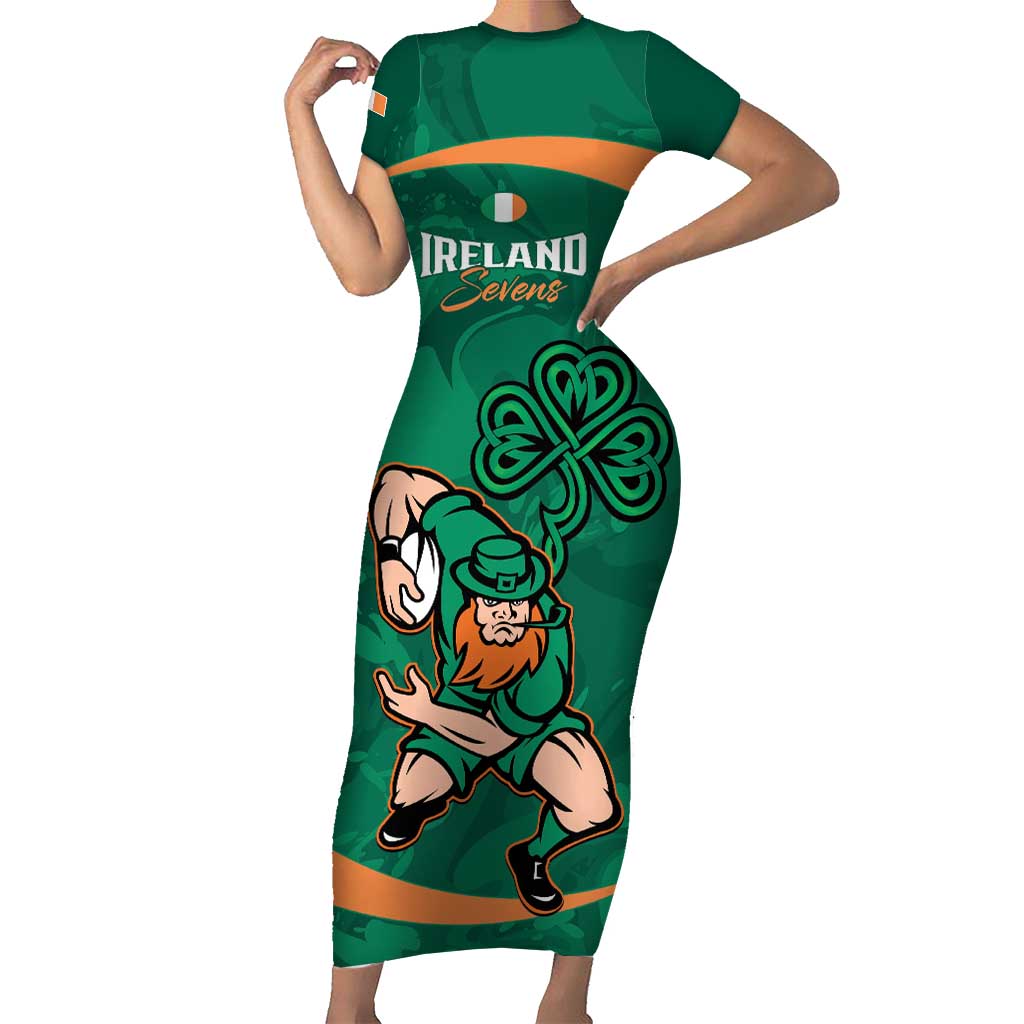 Custom Ireland Rugby Sevens Family Matching Short Sleeve Bodycon Dress and Hawaiian Shirt Go Champions Irish Shamrock - Wonder Print Shop