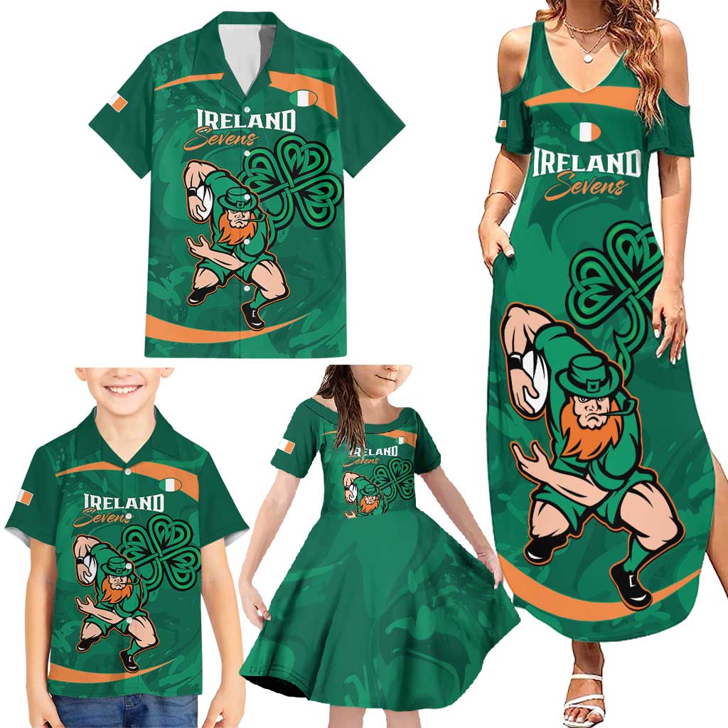 Custom Ireland Rugby Sevens Family Matching Summer Maxi Dress and Hawaiian Shirt Go Champions Irish Shamrock - Wonder Print Shop