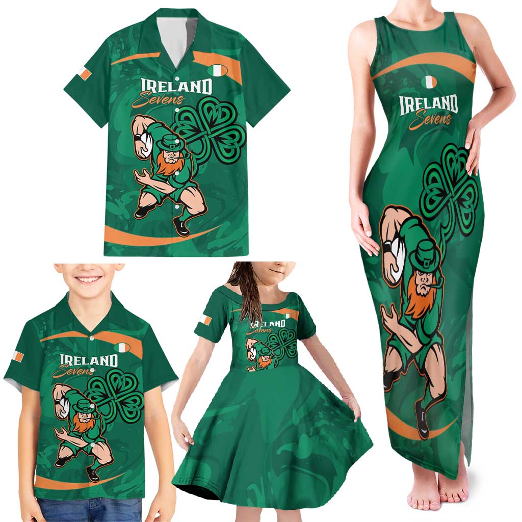 Custom Ireland Rugby Sevens Family Matching Tank Maxi Dress and Hawaiian Shirt Go Champions Irish Shamrock - Wonder Print Shop