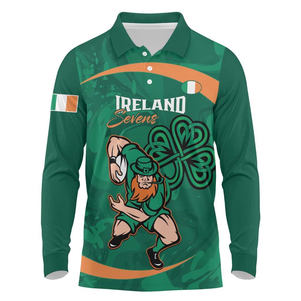 Custom Ireland Rugby Sevens Long Sleeve Polo Shirt Go Champions Irish Shamrock - Wonder Print Shop