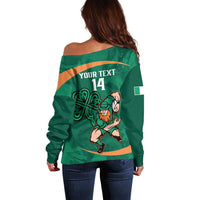 Custom Ireland Rugby Sevens Off Shoulder Sweater Go Champions Irish Shamrock - Wonder Print Shop