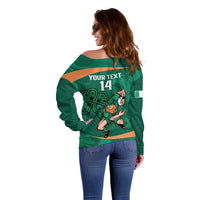 Custom Ireland Rugby Sevens Off Shoulder Sweater Go Champions Irish Shamrock - Wonder Print Shop
