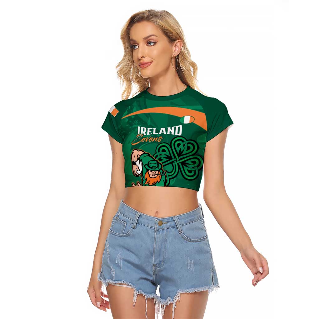 Custom Ireland Rugby Sevens Raglan Cropped T Shirt Go Champions Irish Shamrock - Wonder Print Shop