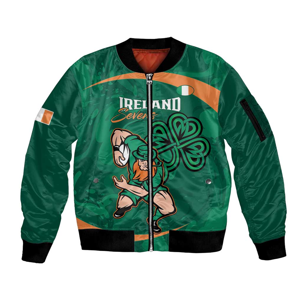 Custom Ireland Rugby Sevens Sleeve Zip Bomber Jacket Go Champions Irish Shamrock - Wonder Print Shop