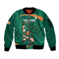Custom Ireland Rugby Sevens Sleeve Zip Bomber Jacket Go Champions Irish Shamrock - Wonder Print Shop