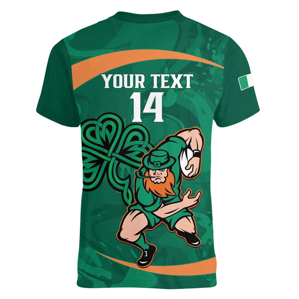 Custom Ireland Rugby Sevens Women V-Neck T-Shirt Go Champions Irish Shamrock - Wonder Print Shop