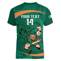 Custom Ireland Rugby Sevens Women V-Neck T-Shirt Go Champions Irish Shamrock - Wonder Print Shop