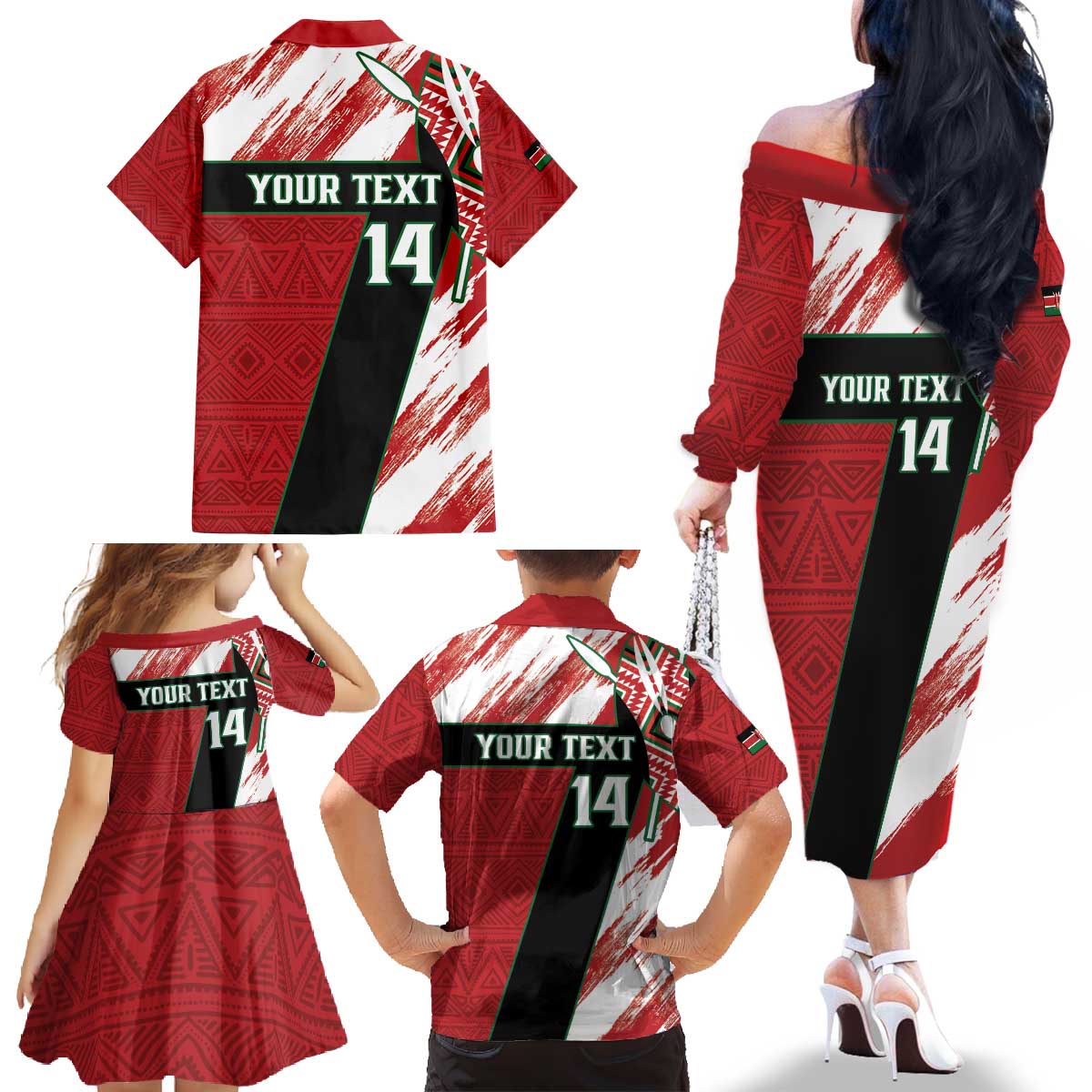 Custom Kenya Rugby Sevens Family Matching Off The Shoulder Long Sleeve Dress and Hawaiian Shirt Go Champions African Pattern - Wonder Print Shop