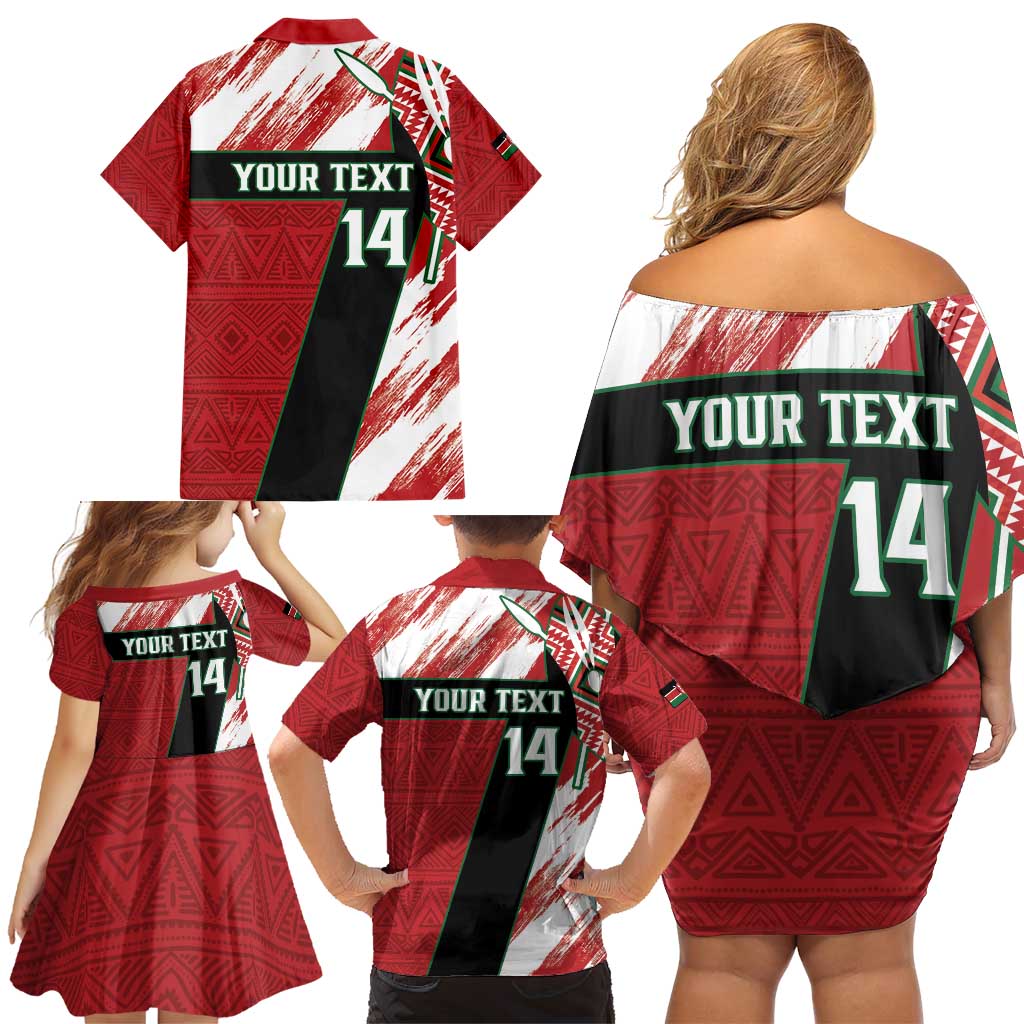 Custom Kenya Rugby Sevens Family Matching Off Shoulder Short Dress and Hawaiian Shirt Go Champions African Pattern - Wonder Print Shop