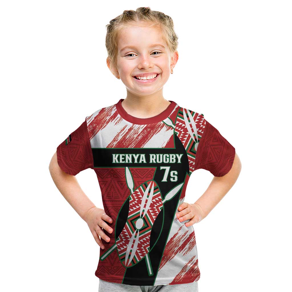 Custom Kenya Rugby Sevens Kid T Shirt Go Champions African Pattern - Wonder Print Shop