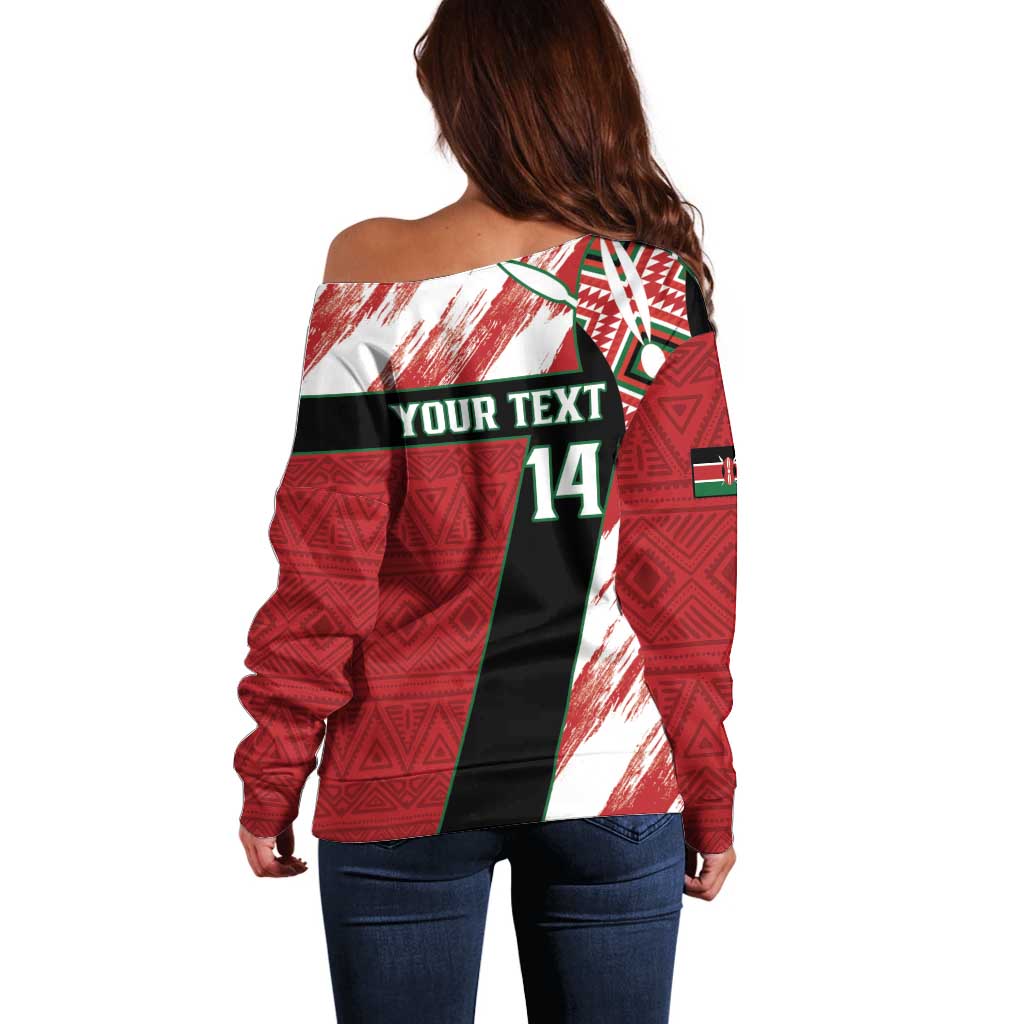 Custom Kenya Rugby Sevens Off Shoulder Sweater Go Champions African Pattern - Wonder Print Shop