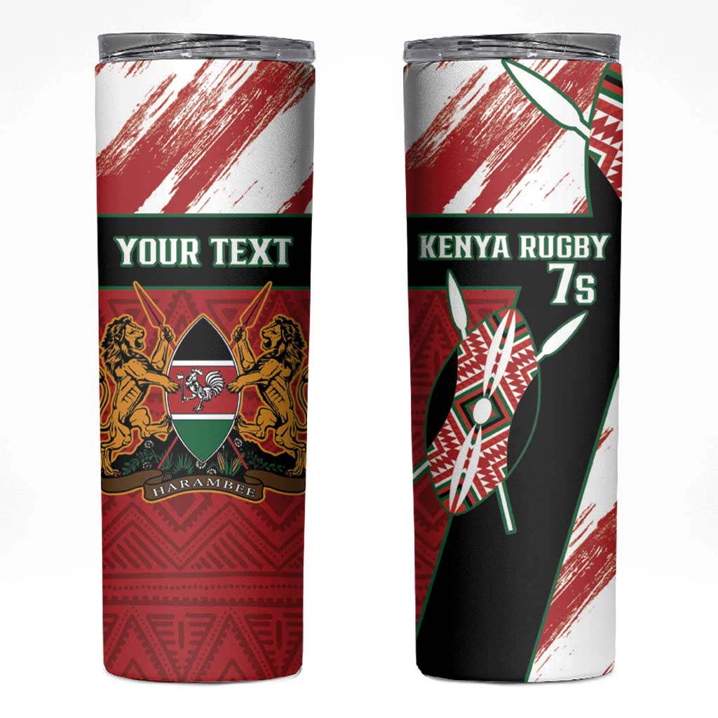 Personalised Kenya Rugby Sevens Skinny Tumbler Go Champions African Pattern - Wonder Print Shop